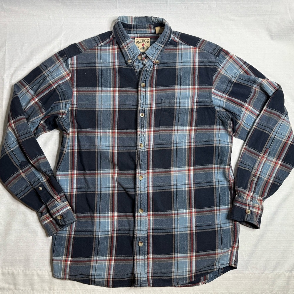Red Head Men’s Ozark Mountain Flannel Large Blue Plaid Long Sleeve Button Up